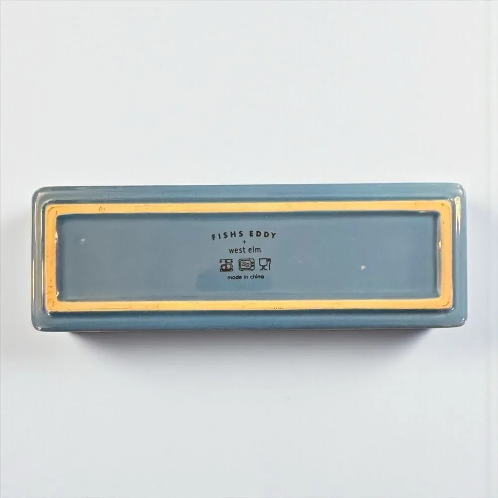 Ceramic Butter Dish with Yellow Butter Stick Design and Blue Base